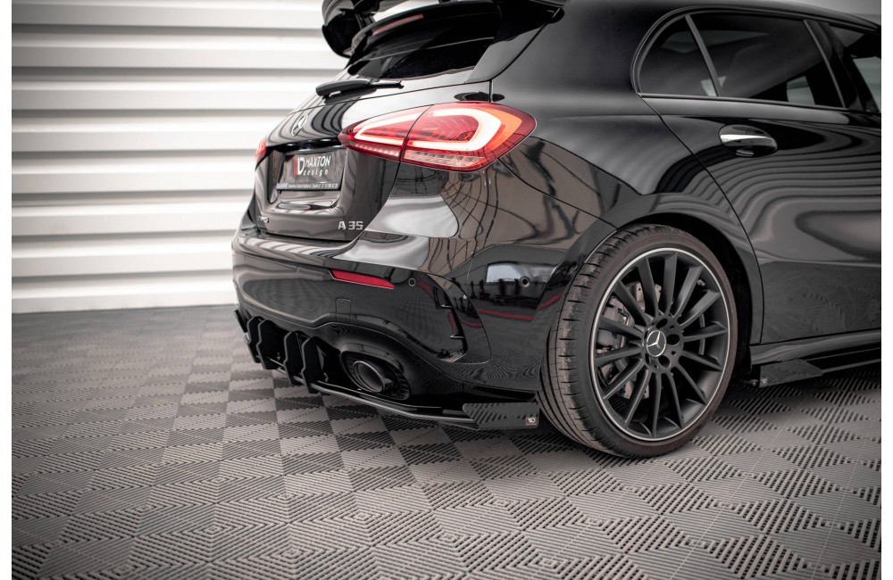 Street Pro Rear Valance + Flaps Mercedes A35 AMG Hatchback Aero Pack W177 - Black + Gloss Flaps Street Pro Rear Valance + Flaps Mercedes A35 AMG Hatchback Aero Pack W177 - Black + Gloss Flaps
