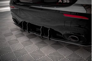 Street Pro Rear Valance + Flaps Mercedes A35 AMG Hatchback Aero Pack W177 - Black + Gloss Flaps Street Pro Rear Valance + Flaps Mercedes A35 AMG Hatchback Aero Pack W177 - Black + Gloss Flaps