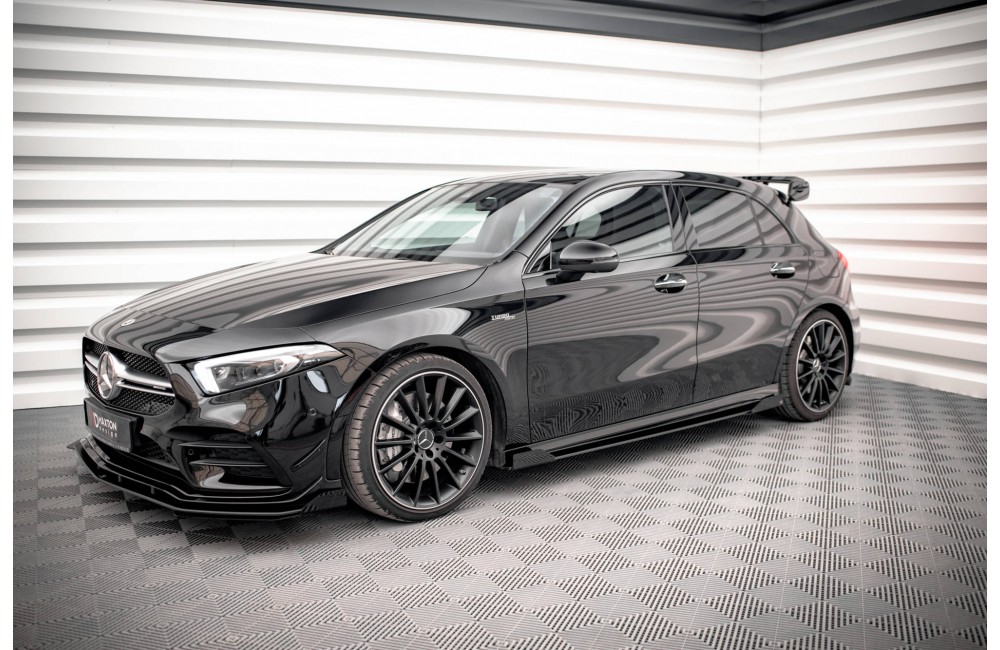 Street Pro Side Skirts Diffusers + Flaps Mercedes A35 AMG / AMG-Line Aero Pack W177 - Black + Gloss Flaps Street Pro Side Skirts Diffusers + Flaps Mercedes A35 AMG / AMG-Line Aero Pack W177 - Black + Gloss Flaps