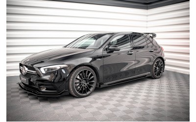 Street Pro Side Skirts Diffusers + Flaps Mercedes A35 AMG / AMG-Line Aero Pack W177  - Black + Gloss Flaps    