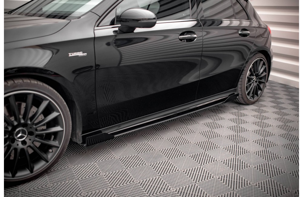 Street Pro Side Skirts Diffusers + Flaps Mercedes A35 AMG / AMG-Line Aero Pack W177 - Black + Gloss Flaps Street Pro Side Skirts Diffusers + Flaps Mercedes A35 AMG / AMG-Line Aero Pack W177 - Black + Gloss Flaps
