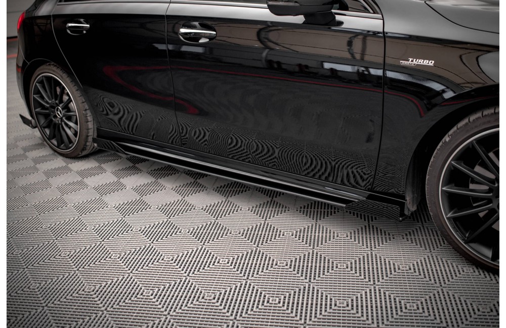Street Pro Side Skirts Diffusers + Flaps Mercedes A35 AMG / AMG-Line Aero Pack W177 - Black + Gloss Flaps Street Pro Side Skirts Diffusers + Flaps Mercedes A35 AMG / AMG-Line Aero Pack W177 - Black + Gloss Flaps