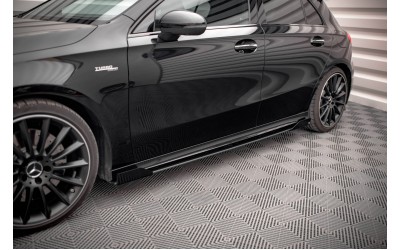 Street Pro Side Skirts Diffusers + Flaps Mercedes A35 AMG / AMG-Line Aero Pack W177  - Black + Gloss Flaps    