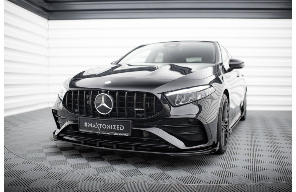 Street Pro Front Splitter + Flaps Mercedes-AMG A35 W177 Facelift - Black + Gloss Flaps