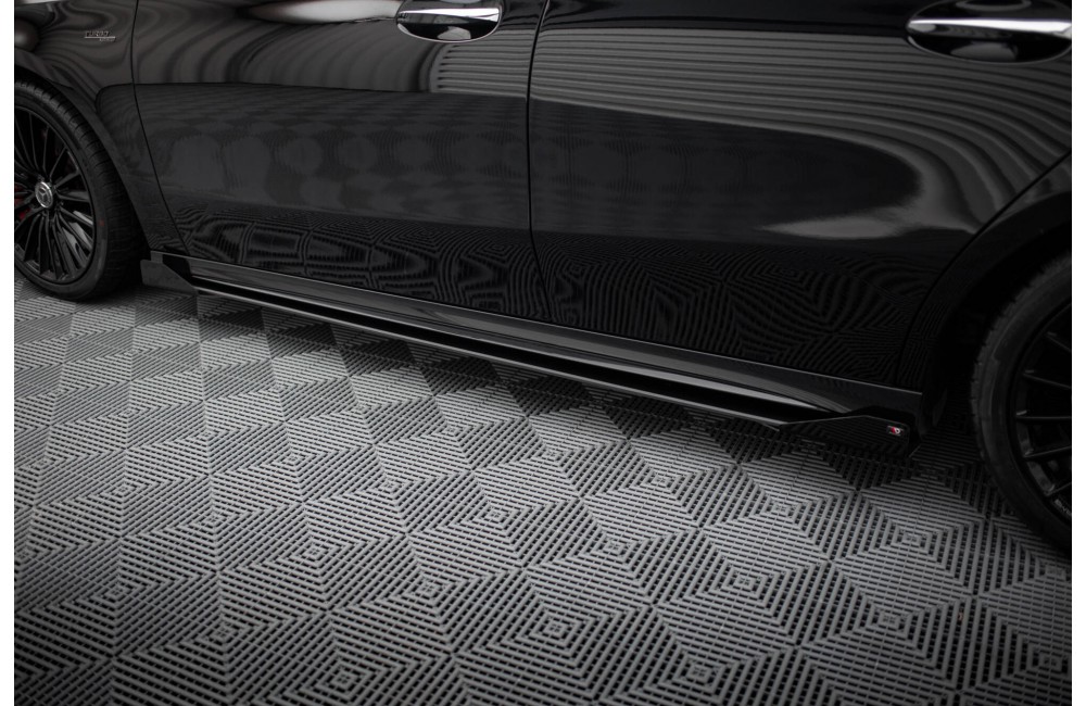 Street Pro Side Skirts Diffusers + Flaps Mercedes-AMG A35 W177 Facelift - Black + Gloss Flaps