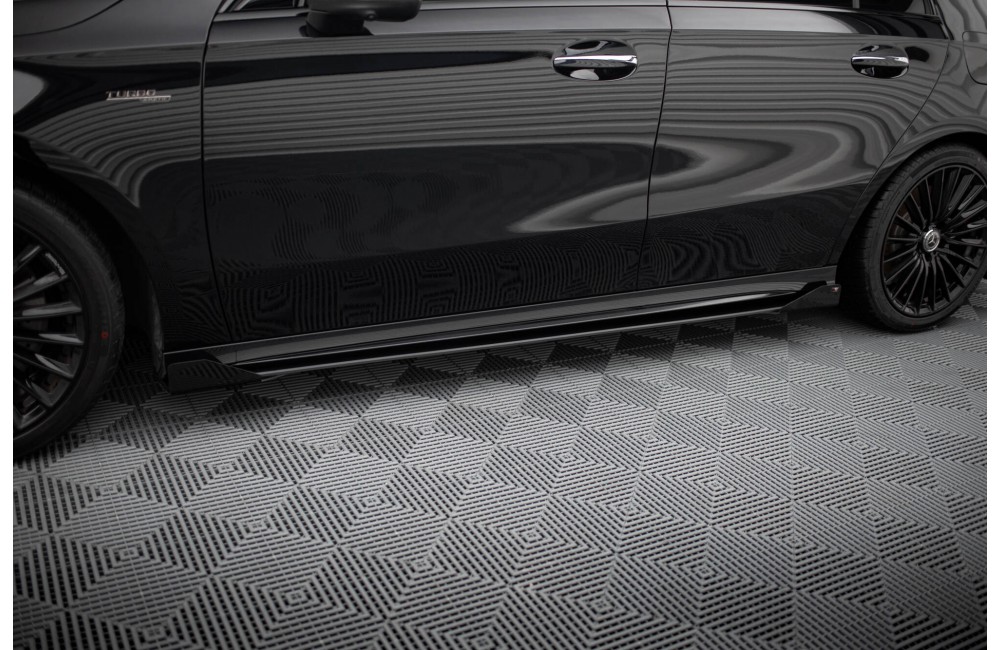 Street Pro Side Skirts Diffusers + Flaps Mercedes-AMG A35 W177 Facelift - Black + Gloss Flaps