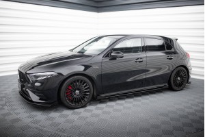 Street Pro Side Skirts Diffusers + Flaps Mercedes-AMG A35 W177 Facelift - Black + Gloss Flaps
