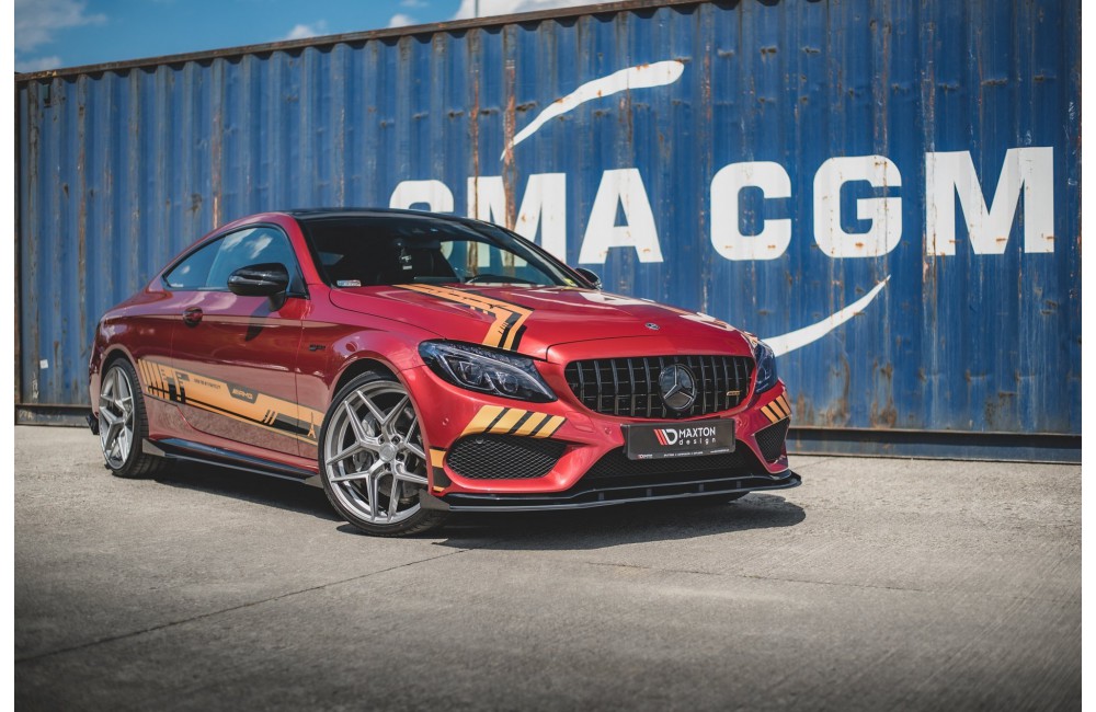 Street Pro Front Splitter + Flaps Mercedes-AMG C43 Coupe C205 - Black + Gloss Flaps