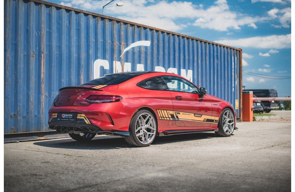 Street Pro Rear Side Splitters + Flaps Mercedes-AMG C43 Coupe C205 - Black + Gloss Flaps