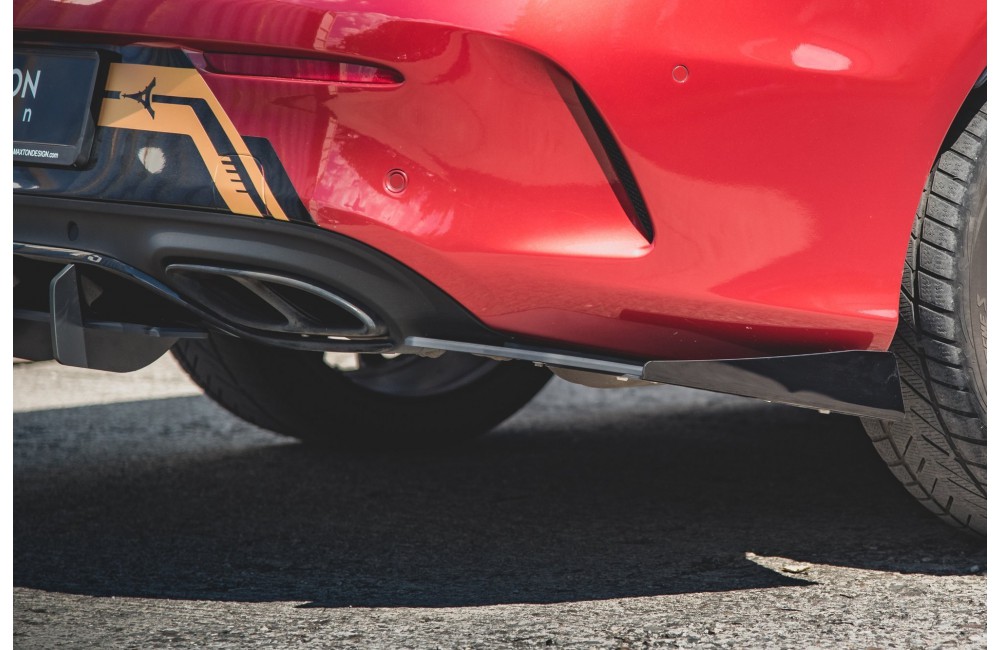Street Pro Rear Side Splitters + Flaps Mercedes-AMG C43 Coupe C205 - Black + Gloss Flaps