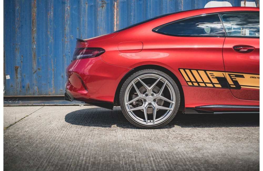 Street Pro Rear Side Splitters + Flaps Mercedes-AMG C43 Coupe C205 - Black + Gloss Flaps