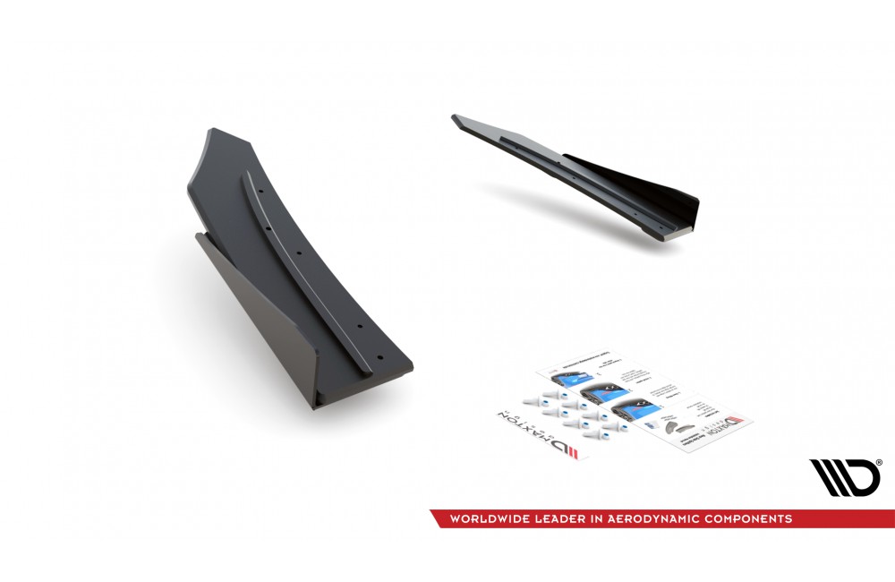 Street Pro Rear Side Splitters + Flaps Mercedes-AMG C43 Coupe C205 - Black + Gloss Flaps