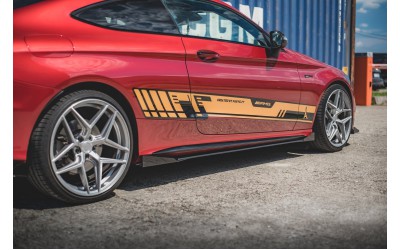 Street Pro Side Skirts Diffusers + Flaps Mercedes-AMG C43 Coupe C205 - Black + Gloss Flaps    