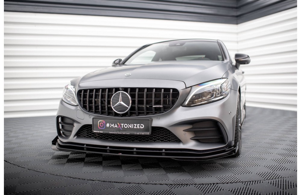 Street Pro Front Splitter + Flaps Mercedes-AMG C43 Coupe / Cabrio C205  Facelift / A205 Facelift - Black + Gloss Flaps