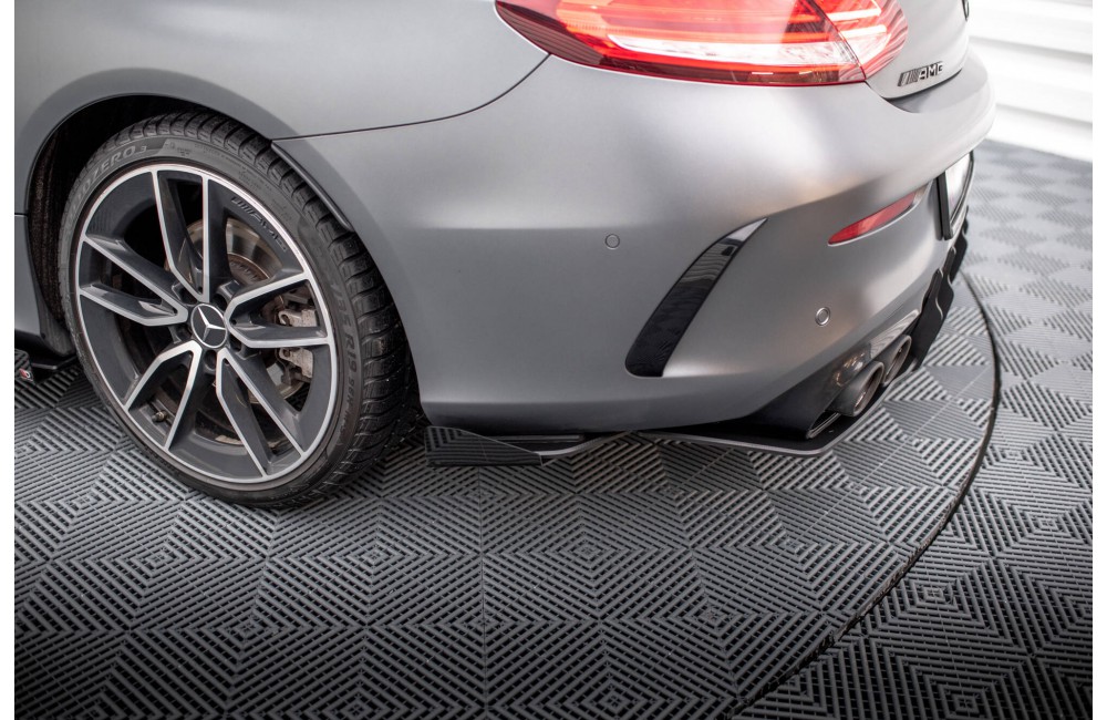 Street Pro Rear Side Splitters + Flaps Mercedes-AMG C43 Coupe / Cabrio C205  Facelift / A205 Facelift - Black + Gloss Flaps