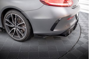 Street Pro Rear Side Splitters + Flaps Mercedes-AMG C43 Coupe / Cabrio C205  Facelift / A205 Facelift - Black + Gloss Flaps