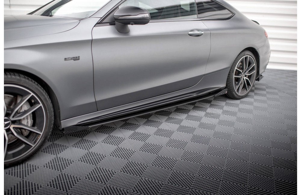 Street Pro Side Skirts Diffusers + Flaps Mercedes-AMG C43 Coupe / Cabrio C205 Facelift / A205 Facelift - Black + Gloss Flaps Street Pro Side Skirts Diffusers + Flaps Mercedes-AMG C43 Coupe / Cabrio C205 Facelift / A205 Facelift - Black + Gloss Flaps