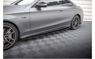 Street Pro Side Skirts Diffusers + Flaps Mercedes-AMG C43 Coupe / Cabrio C205  Facelift / A205 Facelift - Black + Gloss Flaps    