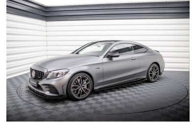 Street Pro Side Skirts Diffusers + Flaps Mercedes-AMG C43 Coupe / Cabrio C205  Facelift / A205 Facelift - Black + Gloss Flaps    