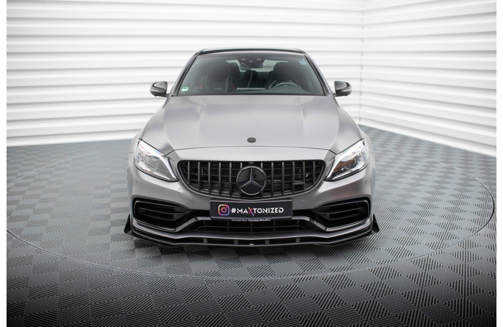 Street Pro Front Splitter + Flaps Mercedes-AMG C63 Sedan / Estate W205 Facelift - Black + Gloss Flaps