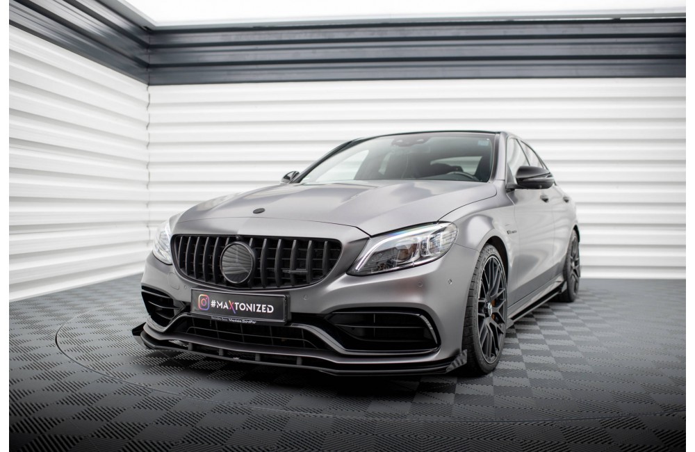 Street Pro Front Splitter + Flaps Mercedes-AMG C63 Sedan / Estate W205 Facelift - Black + Gloss Flaps
