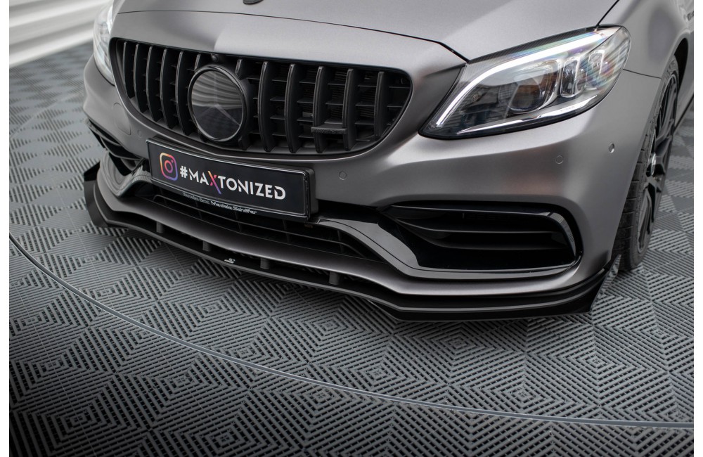 Street Pro Front Splitter + Flaps Mercedes-AMG C63 Sedan / Estate W205 Facelift - Black + Gloss Flaps