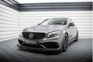Street Pro Front Splitter + Flaps Mercedes-AMG C63 Sedan / Estate W205 Facelift - Black + Gloss Flaps