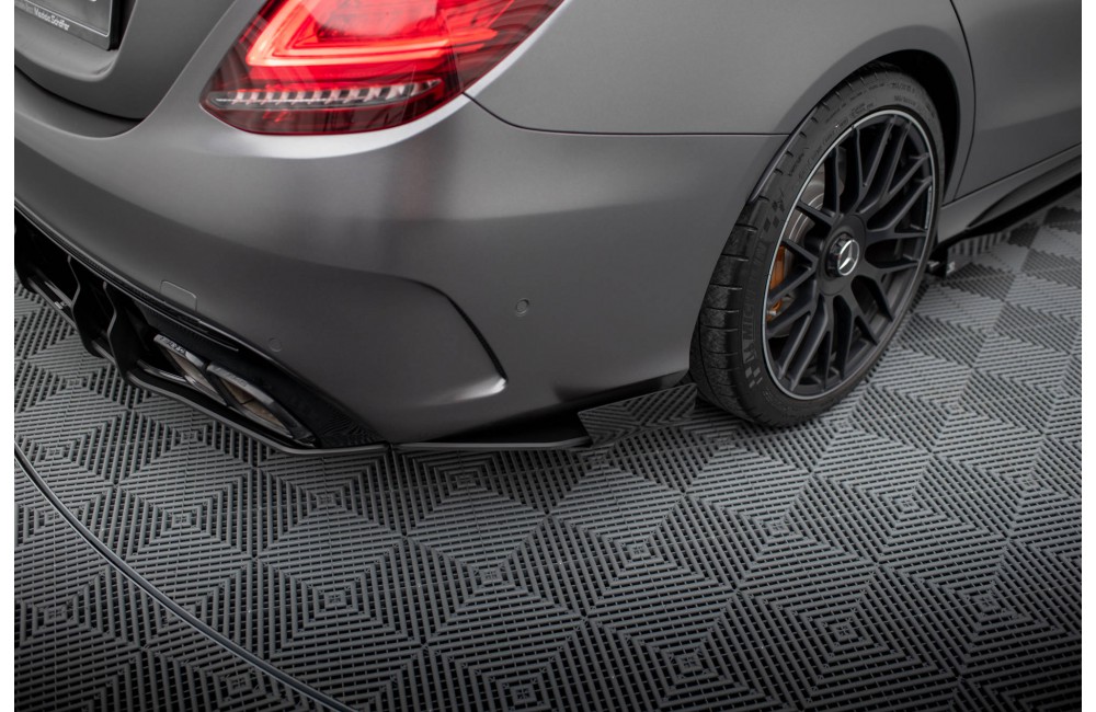 Street Pro Rear Side Splitters + Flaps Mercedes-AMG C63 Sedan / Estate W205 Facelift - Black + Gloss Flaps