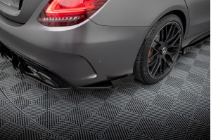 Street Pro Rear Side Splitters + Flaps Mercedes-AMG C63 Sedan / Estate W205 Facelift - Black + Gloss Flaps