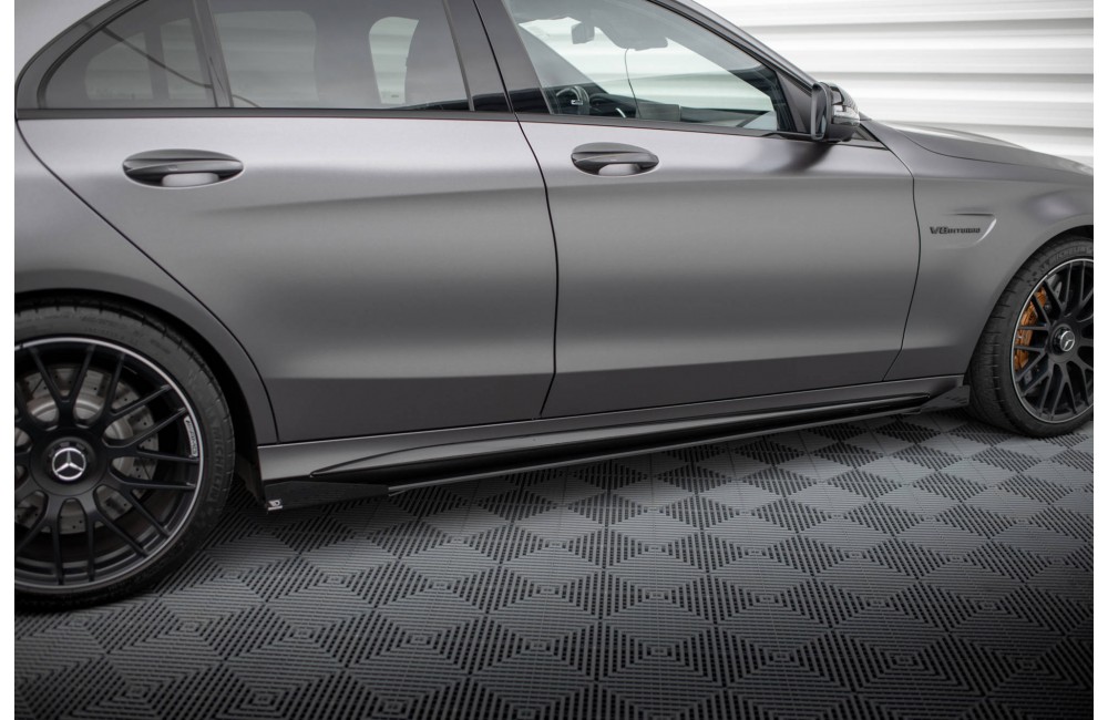 Street Pro Side Skirts Diffusers + Flaps Mercedes-AMG C63 Sedan / Estate W205 Facelift - Black + Gloss Flaps Street Pro Side Skirts Diffusers + Flaps Mercedes-AMG C63 Sedan / Estate W205 Facelift - Black + Gloss Flaps