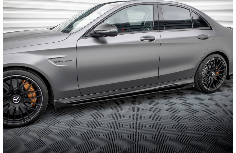 Street Pro Side Skirts Diffusers + Flaps Mercedes-AMG C63 Sedan / Estate W205 Facelift - Black + Gloss Flaps Street Pro Side Skirts Diffusers + Flaps Mercedes-AMG C63 Sedan / Estate W205 Facelift - Black + Gloss Flaps