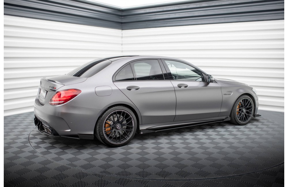 Street Pro Side Skirts Diffusers + Flaps Mercedes-AMG C63 Sedan / Estate W205 Facelift - Black + Gloss Flaps Street Pro Side Skirts Diffusers + Flaps Mercedes-AMG C63 Sedan / Estate W205 Facelift - Black + Gloss Flaps
