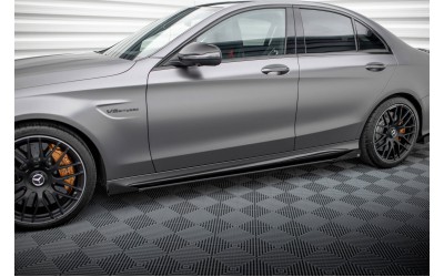 Street Pro Side Skirts Diffusers + Flaps Mercedes-AMG C63 Sedan / Estate W205 Facelift - Black + Gloss Flaps    
