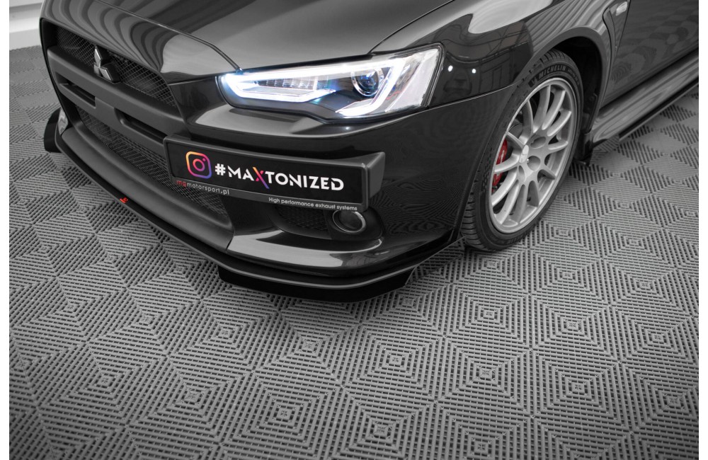 Street Pro Front Splitter + Flaps Mitsubishi Lancer EVO X - Black + Gloss Flaps