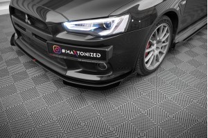 Street Pro Front Splitter + Flaps Mitsubishi Lancer EVO X - Black + Gloss Flaps