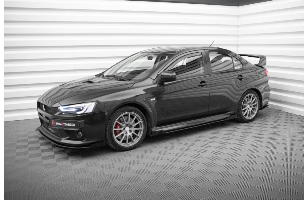 Street Pro Side Skirts Diffusers + Flaps Mitsubishi Lancer EVO X - Black + Gloss Flaps Street Pro Side Skirts Diffusers + Flaps Mitsubishi Lancer EVO X - Black + Gloss Flaps