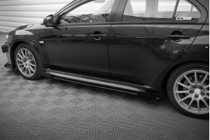 Street Pro Side Skirts Diffusers + Flaps Mitsubishi Lancer EVO X - Black + Gloss Flaps Street Pro Side Skirts Diffusers + Flaps Mitsubishi Lancer EVO X - Black + Gloss Flaps