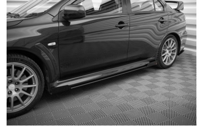 Street Pro Side Skirts Diffusers + Flaps Mitsubishi Lancer EVO X - Black + Gloss Flaps    