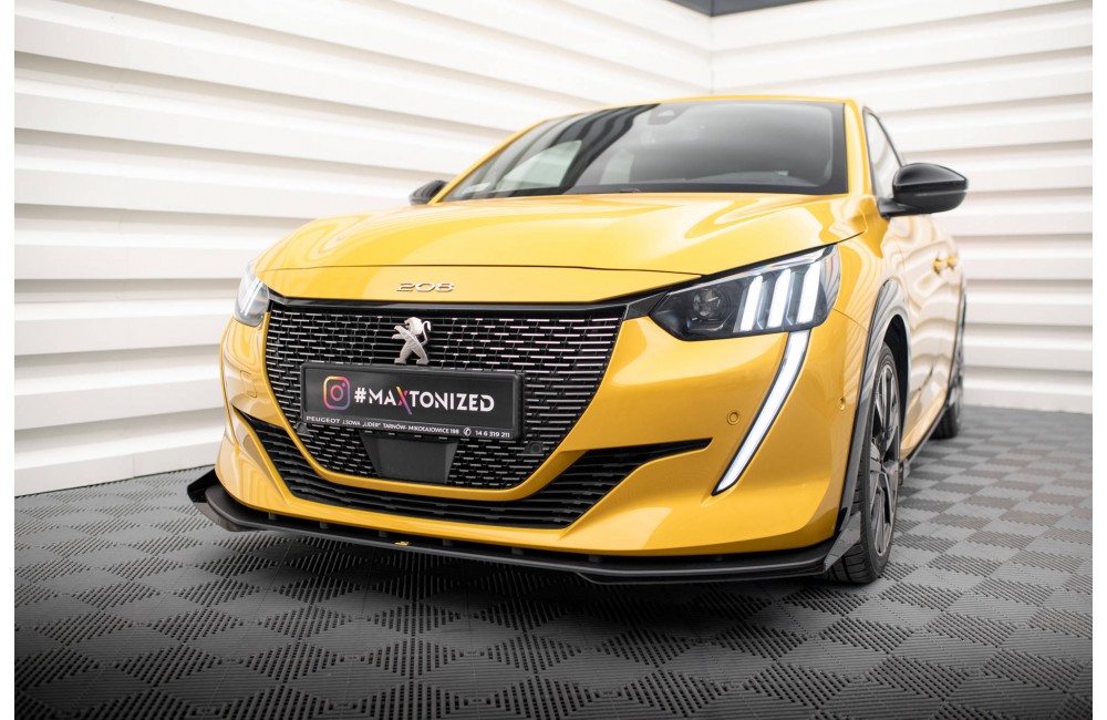 Street Pro Front Splitter + Flaps Peugeot 208 GT Mk2 - Black + Gloss Flaps