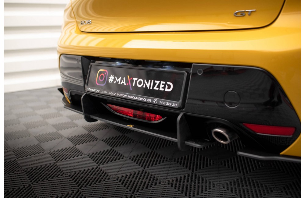 Street Pro Rear Side Splitters + Flaps Peugeot 208 GT Mk2 - Black + Gloss Flaps