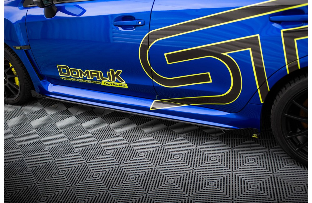 Street Pro Side Skirts Diffusers + Flaps Subaru WRX STI Mk1 - Black + Gloss Flaps