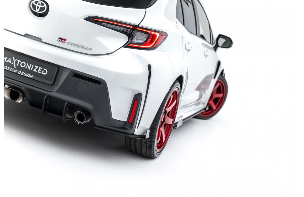 Street Pro Rear Side Splitters + Flaps Toyota GR Corolla Mk12 - Black + Gloss Flaps