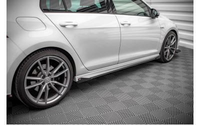 Street Pro Side Skirts Diffusers + Flaps Volkswagen Golf R Mk7 - Black + Gloss Flaps    