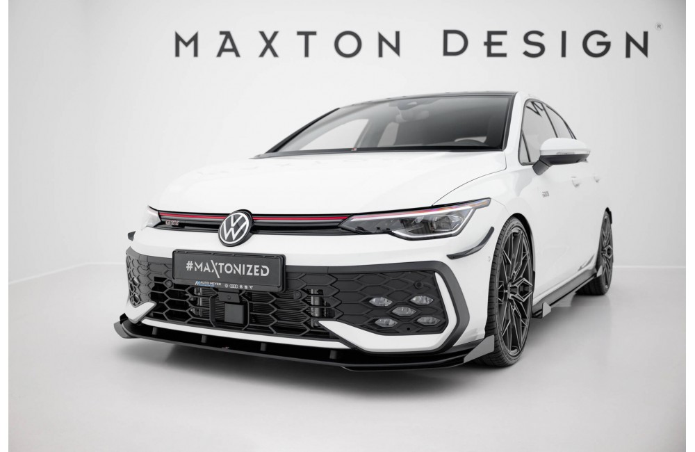 Street Pro Front Splitter + Flaps Volkswagen Golf GTI / GTE / R-Line Mk8 Facelift - Black + Gloss Flaps
