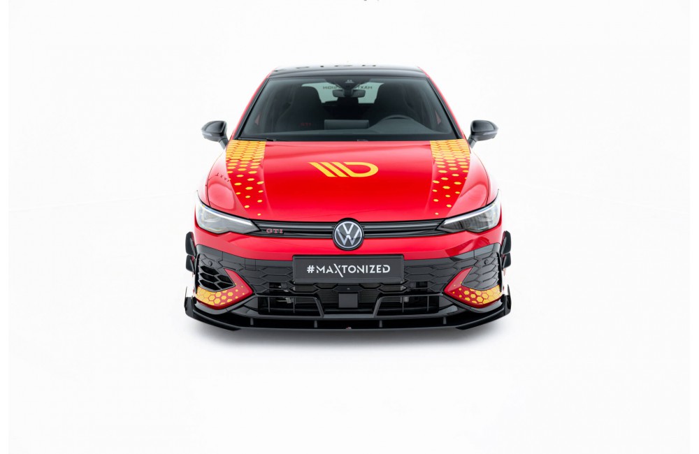 Street Pro Front Splitter + Flaps Volkswagen Golf GTI Clubsport Mk8 Facelift - Black + Gloss Flaps