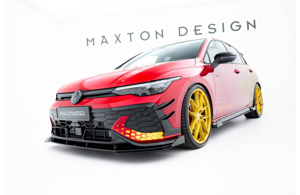 Street Pro Front Splitter + Flaps Volkswagen Golf GTI Clubsport Mk8 Facelift - Black + Gloss Flaps