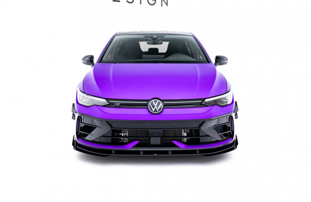 Street Pro Front Splitter + Flaps Volkswagen Golf R Mk8 Facelift - Black + Gloss Flaps