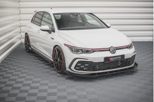 Street Pro Front Splitter + Flaps Volkswagen Golf GTI / GTE / GTD / R-Line Mk8 - Black + Gloss Flaps