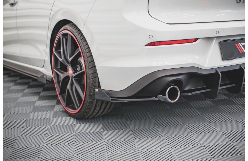 Street Pro Rear Side Splitters + Flaps Volkswagen Golf GTI / GTE / R-Line Mk8 - Black + Gloss Flaps