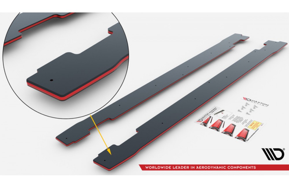 Street Pro Side Skirts Diffusers Volkswagen Golf R Mk8 Facelift - Black-Red Street Pro Side Skirts Diffusers Volkswagen Golf R Mk8 Facelift - Black-Red